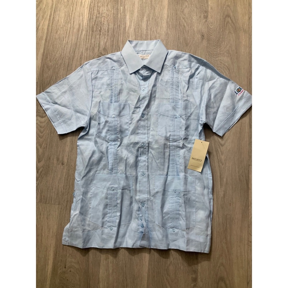 Mojito Lolitas Coastal Cocina Mens Short‎ Sleeve Shirt Guayabera Light Blue M